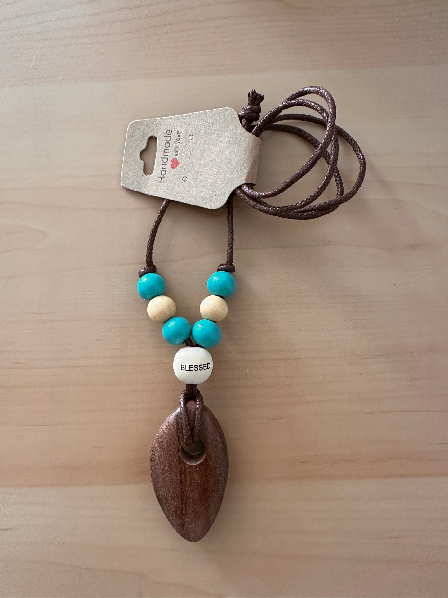 Hand Strung Wooden Blessed Beaded Necklace