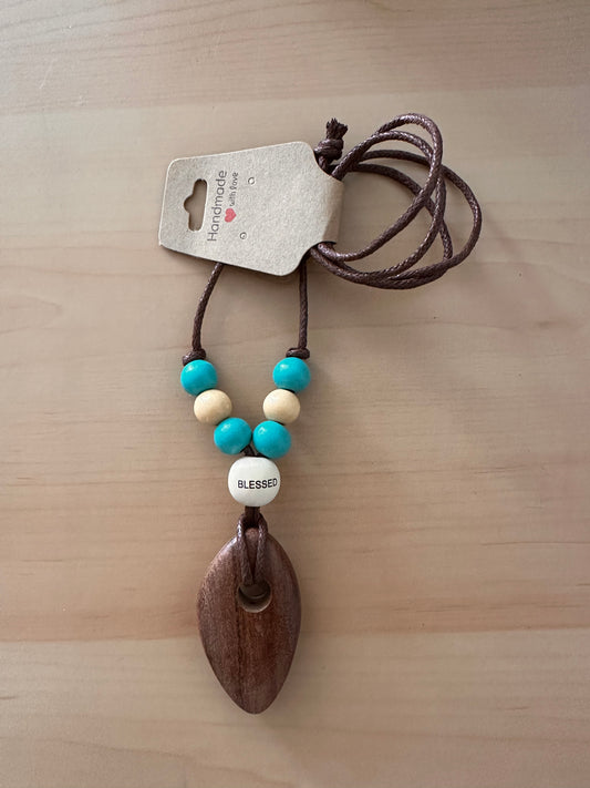 Hand Strung Wooden Blessed Beaded Necklace