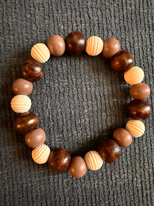 Hand Strung Wooden Beaded Stretch Bracelet