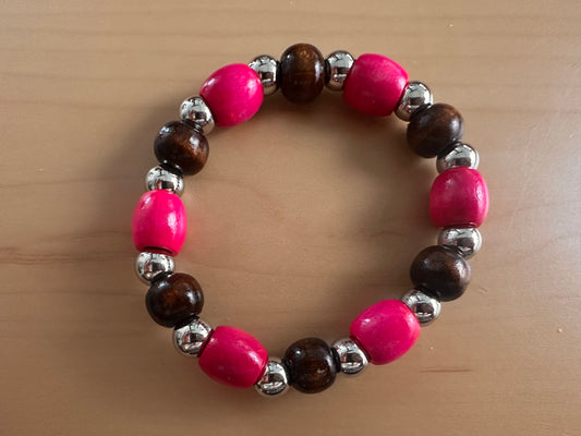 Pink, Brown and Silver Stretch Bracelet