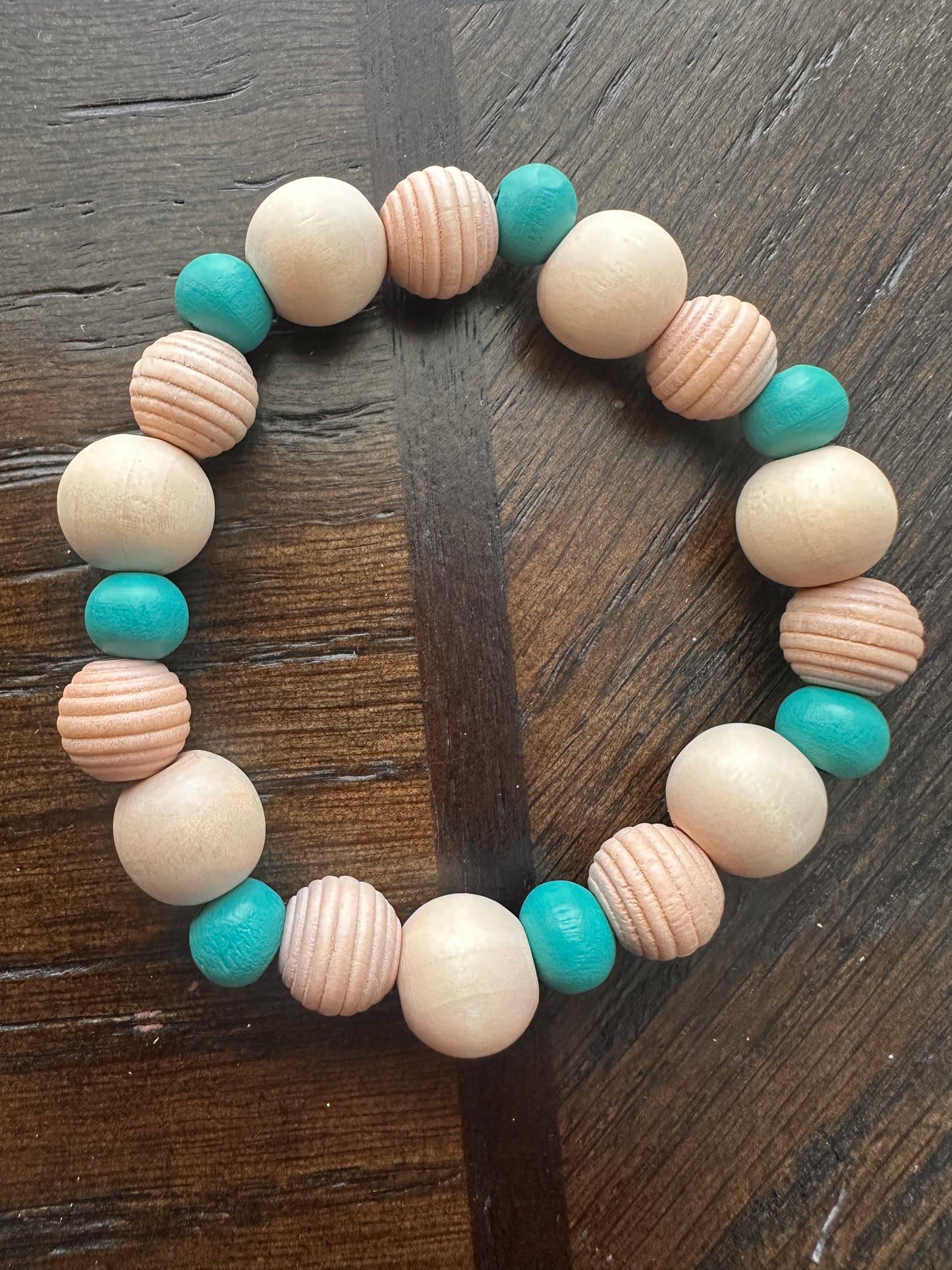 Turquoise and Beige Hand Strung Beaded Bracelet