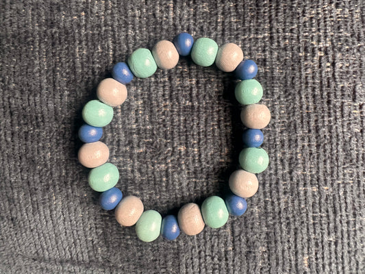 Blue, Turquoise and Grey Hand Strung Beaded Stretch Bracelet