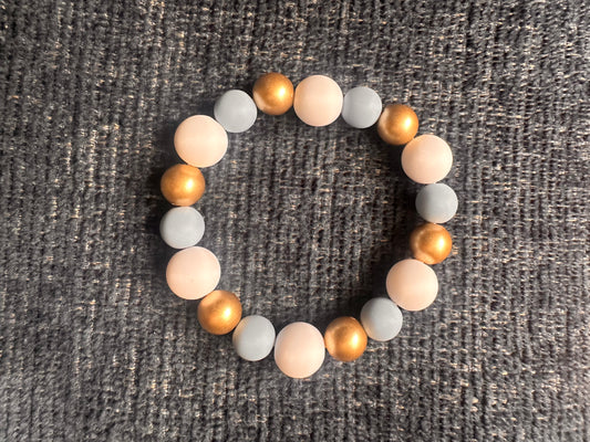 Blue, White and Gold Hand Strung Beaded Stretch Bracelet