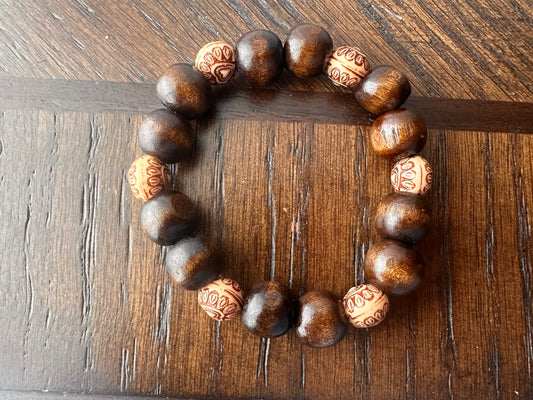 Brown and Heart Filled Hand Strung Beaded Bracelet