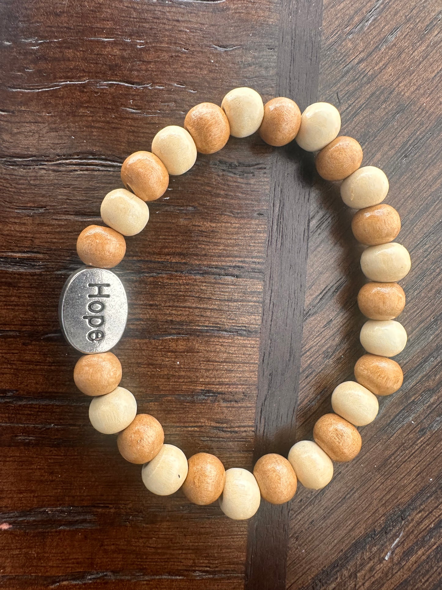 Tan and Cream Hand Strung Beaded Hope Charm Bracelet