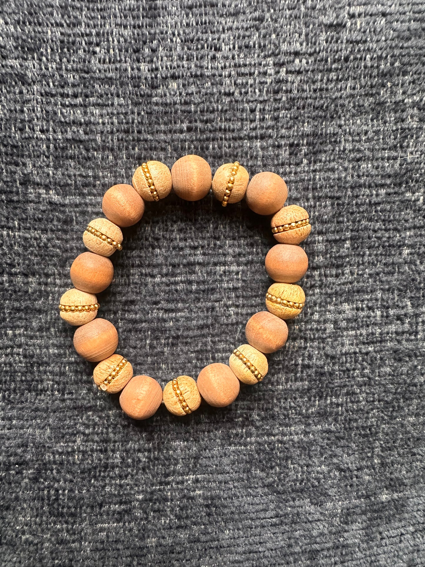 Brown and Gold Hand Strung Beaded Stretch Bracelet