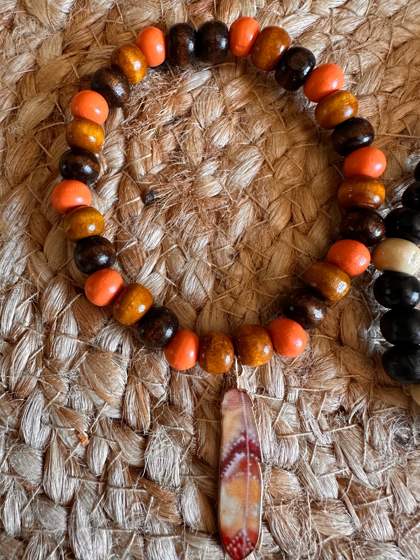 Handstrung Beaded Feather Stretch Bracelet