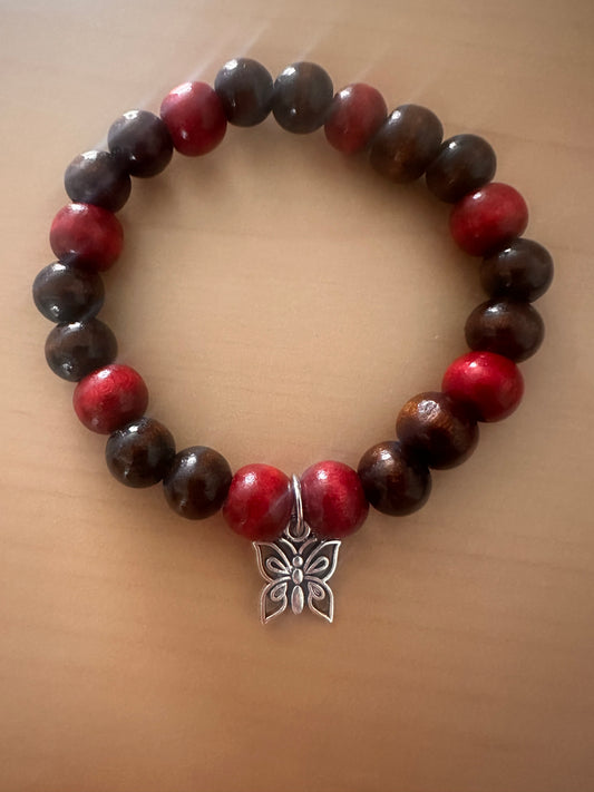 Hand Strung Beaded Butterfly Charm Stretch Bracelet