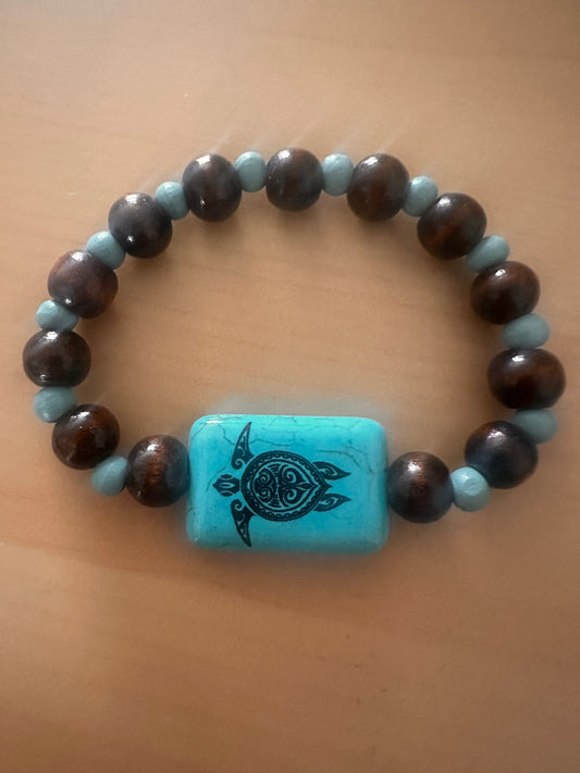 Hand Strung Beaded Turtle Stretch Bracelet