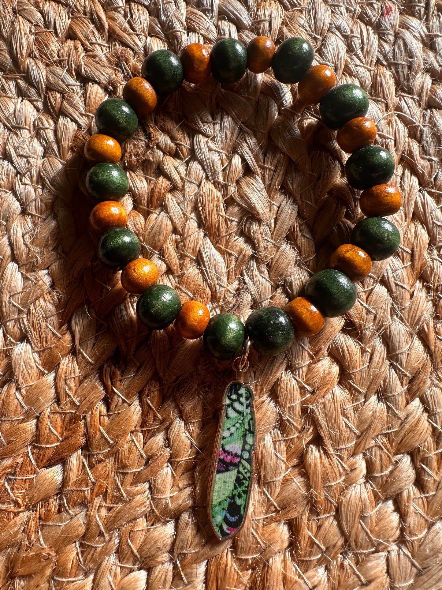 Handstrung Beaded Feather Charm Stretch Bracelet