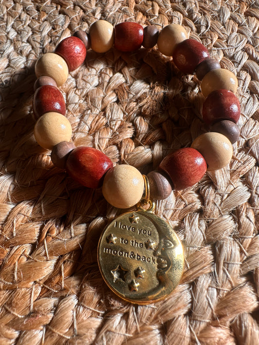 Inspirational Hand Strung "I Love You To The Moon And Back" Stretch Charm Bracelet