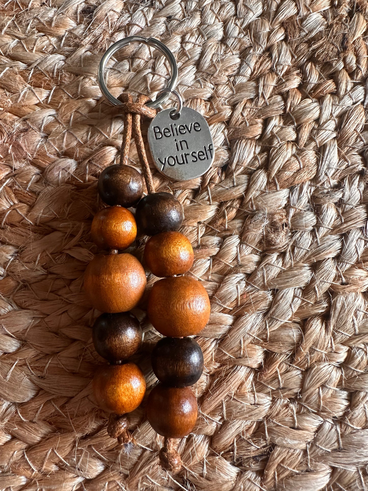 Inspirational Hand Strung "Believe In Yourself" Charm Keychain