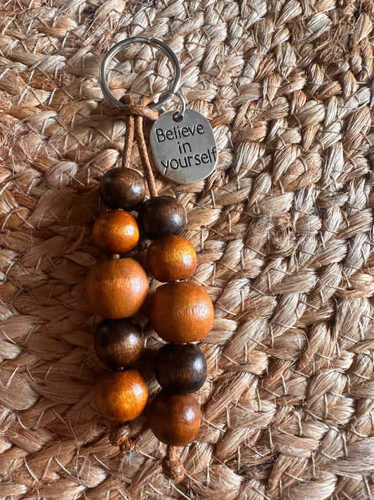 Inspirational Hand Strung "Believe In Yourself" Charm Keychain
